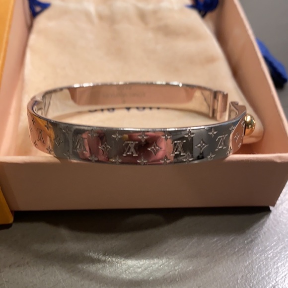 Authentic LV Silver Gold Monogram Bangle Bracelet - Picture 1 of 5